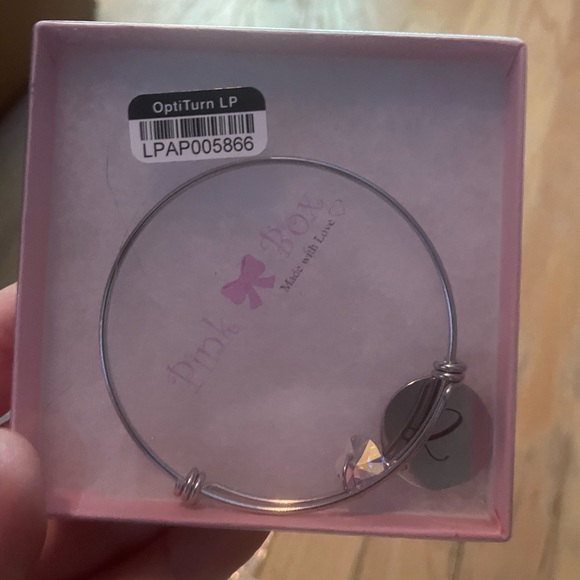 Pink Box Adjustable Initial C Bangle with Genuine Swarovski - Picture 3 of 4